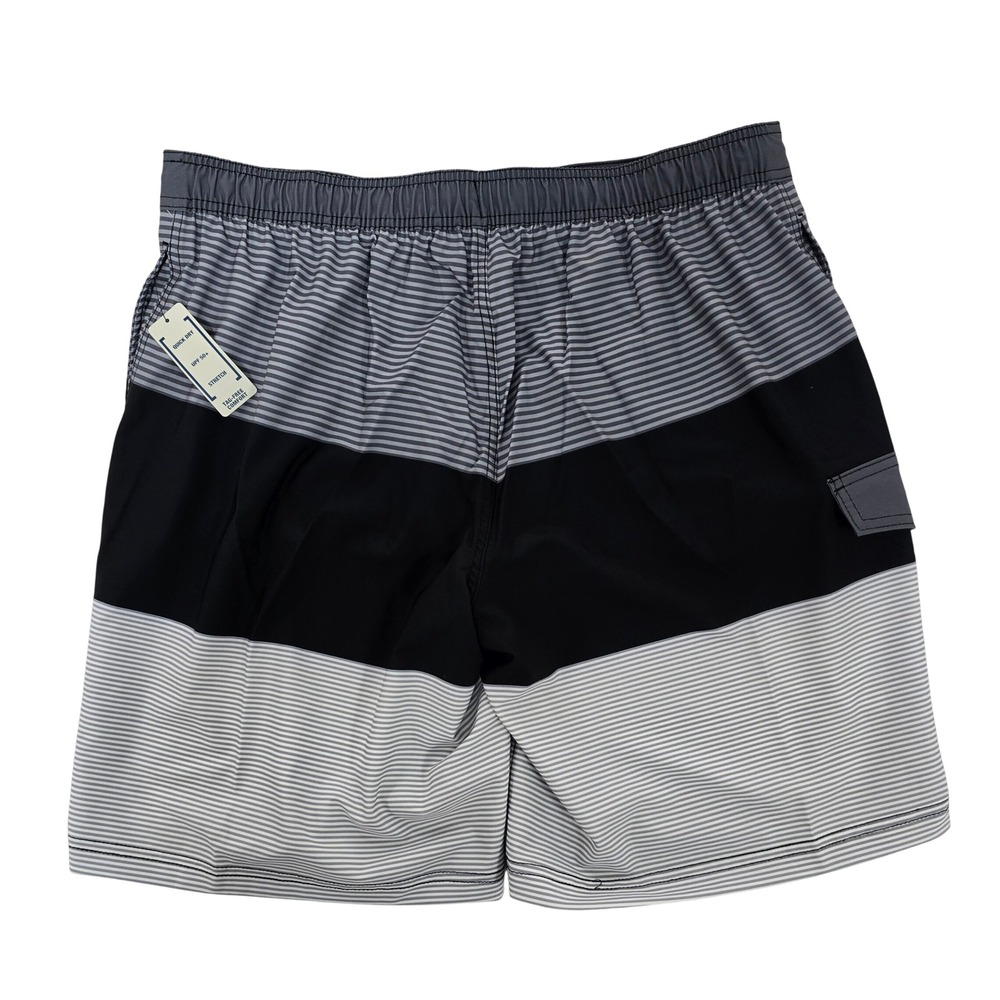 George Mens Swim Trunks Black Grey Striped Colorblock Board Shorts Large NWT - Picture 3 of 7